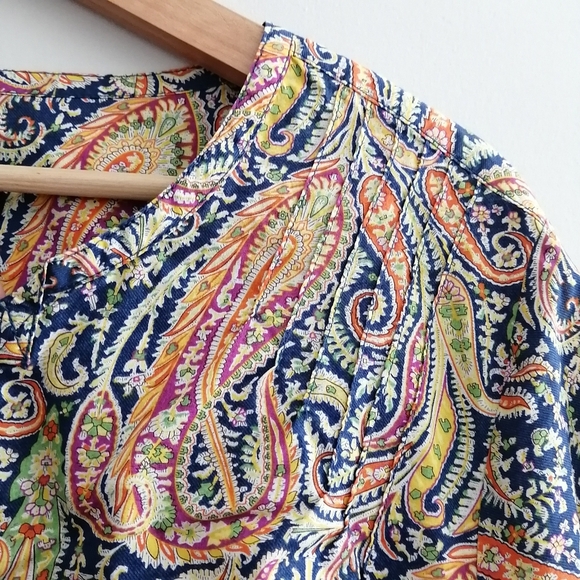 Liberty London Fabrics Colourful Paisley Pleated Partial Button Blouse Large - Picture 7 of 16
